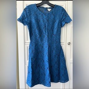 J Crew Floral Lace Cobalt Blue Short Sleeve A-Line Mini Dress 00